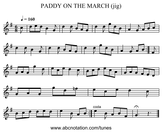 PADDY ON THE MARCH (jig) - staff notation