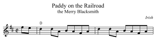 Paddy on the Railroad - staff notation
