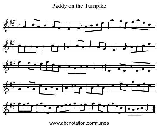 Paddy on the Turnpike - staff notation