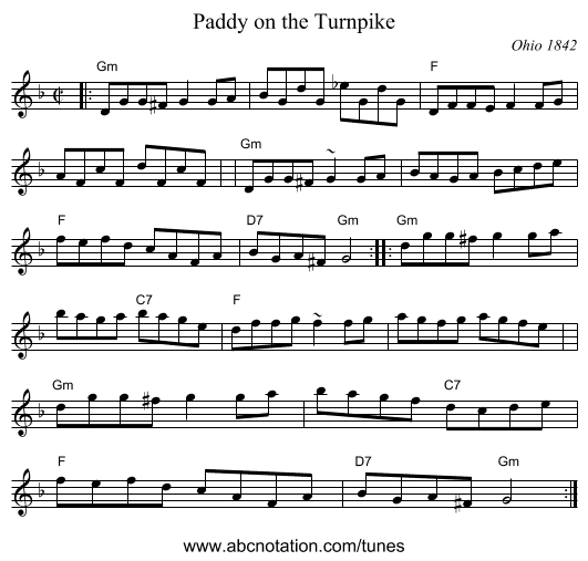 Paddy on the Turnpike - staff notation