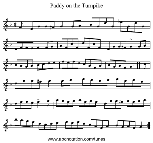 Paddy on the Turnpike - staff notation