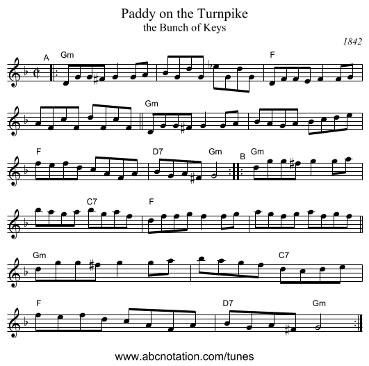 Paddy on the Turnpike - staff notation