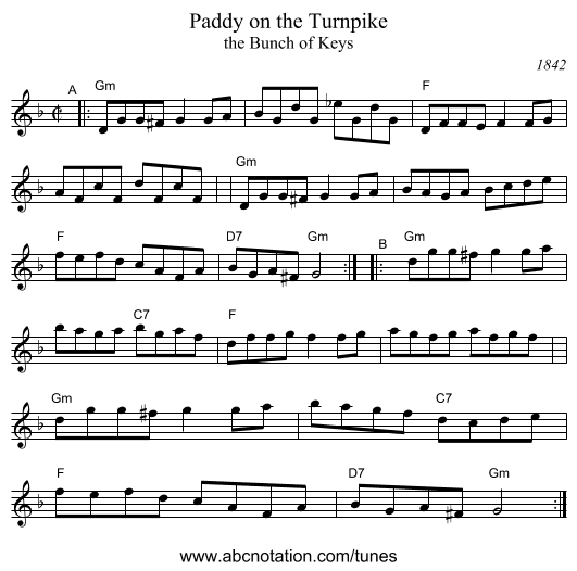 Paddy on the Turnpike - staff notation