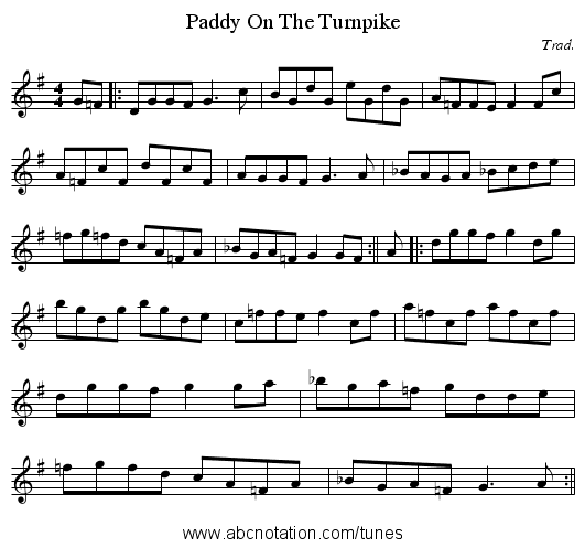 Paddy On The Turnpike - staff notation