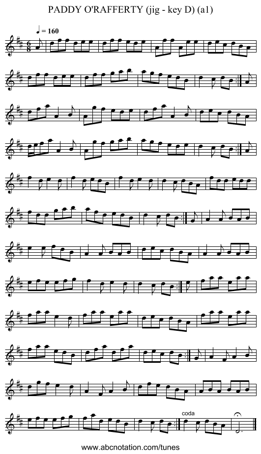 PADDY O'RAFFERTY (jig - key D) (a1) - staff notation