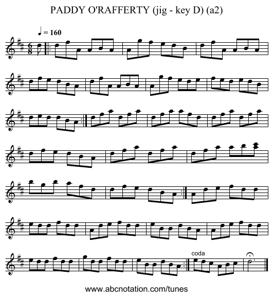 PADDY O'RAFFERTY (jig - key D) (a2) - staff notation