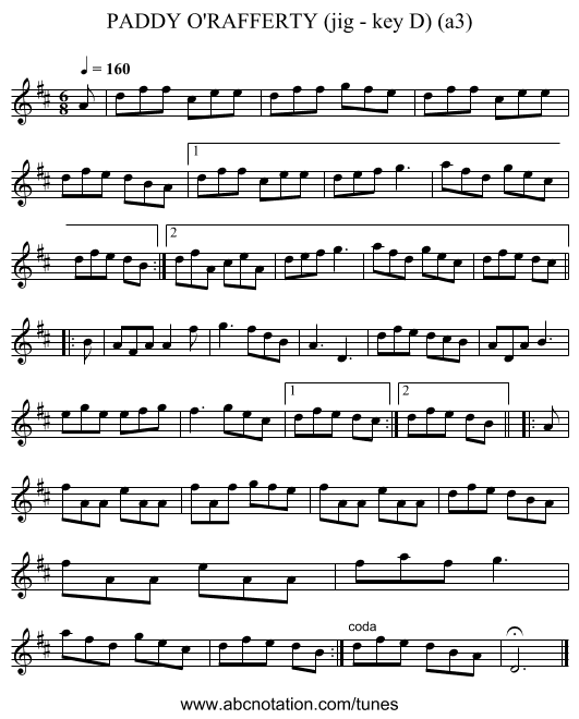 PADDY O'RAFFERTY (jig - key D) (a3) - staff notation