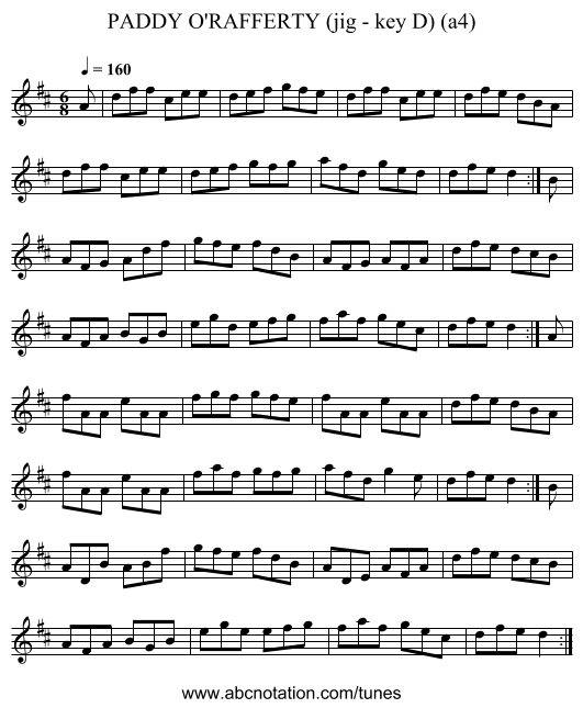 PADDY O'RAFFERTY (jig - key D) (a4) - staff notation