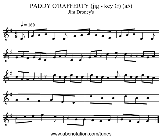 PADDY O'RAFFERTY (jig - key G) (a5) - staff notation
