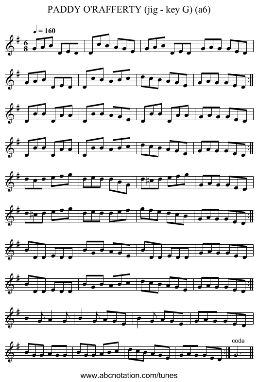PADDY O'RAFFERTY (jig - key G) (a6) - staff notation