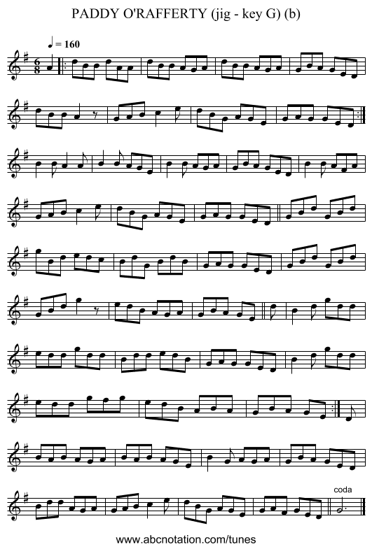 PADDY O'RAFFERTY (jig - key G) (b) - staff notation