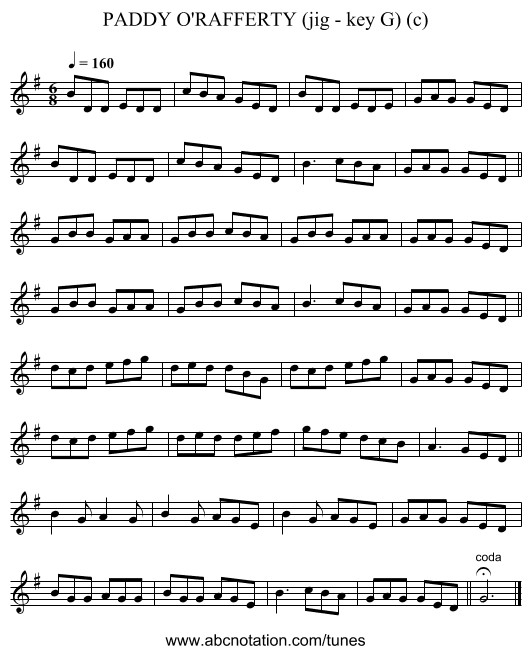 PADDY O'RAFFERTY (jig - key G) (c) - staff notation
