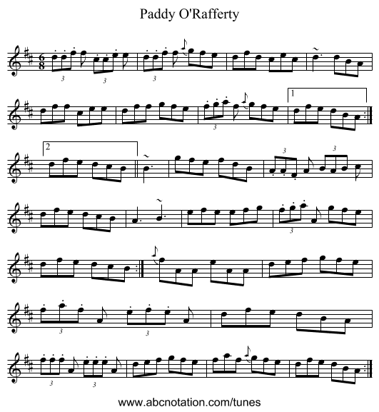 Paddy O'Rafferty - staff notation