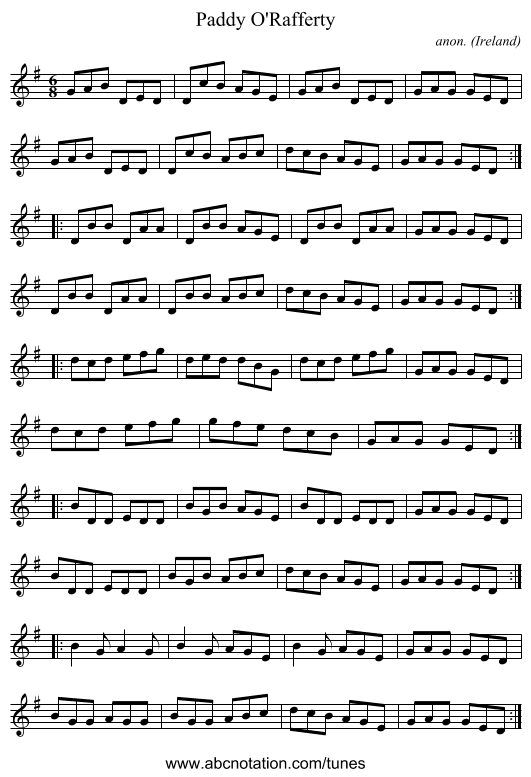 Paddy O'Rafferty - staff notation