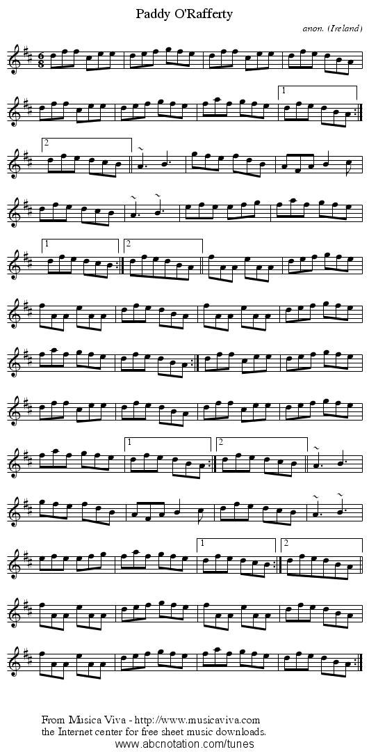 Paddy O'Rafferty - staff notation