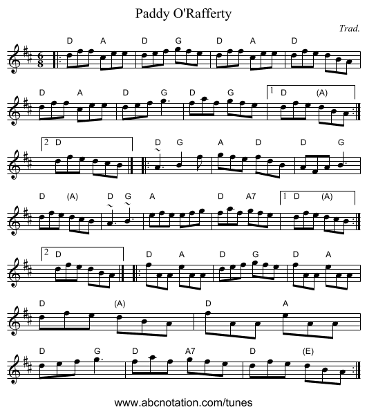 Paddy O'Rafferty - staff notation