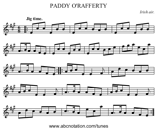 PADDY O'RAFFERTY - staff notation