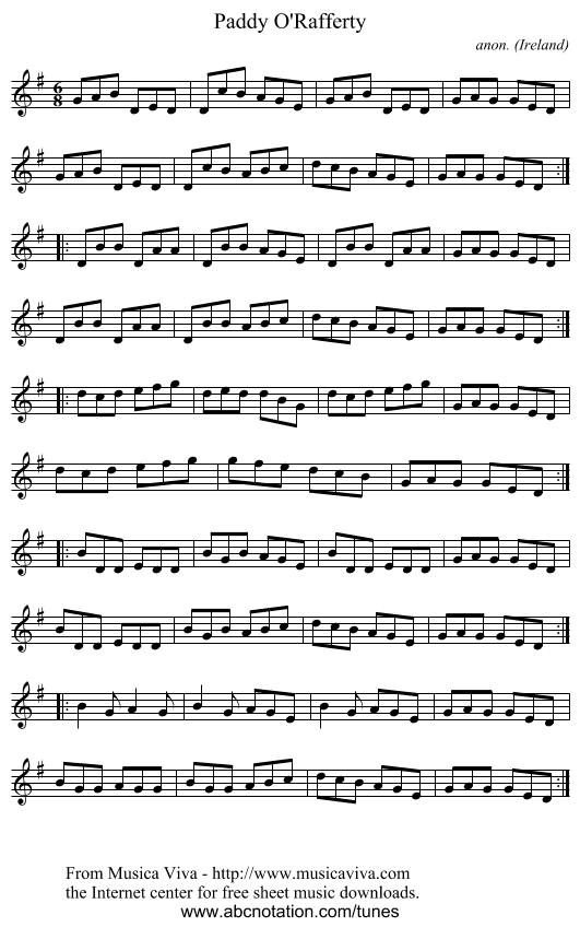Paddy O'Rafferty - staff notation