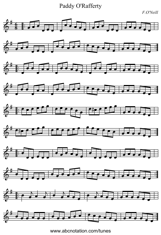 Paddy O'Rafferty - staff notation