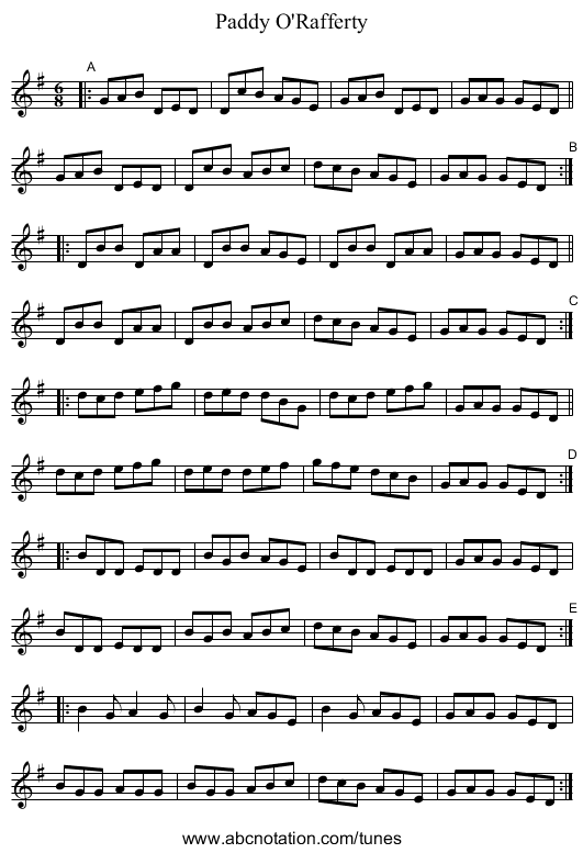 Paddy O'Rafferty - staff notation