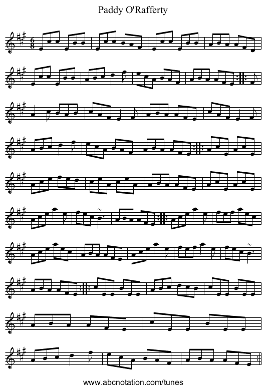 Paddy O'Rafferty - staff notation