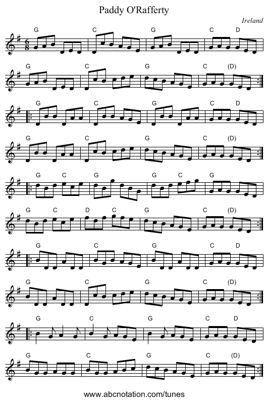 Paddy O'Rafferty - staff notation