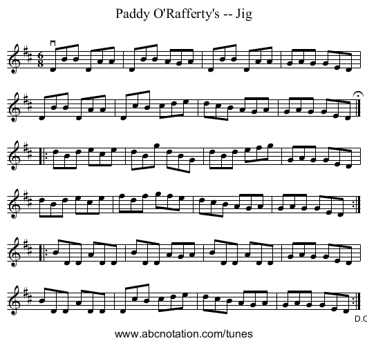Paddy O'Rafferty's -- Jig - staff notation