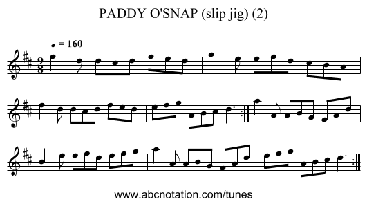 PADDY O'SNAP (slip jig) (2) - staff notation
