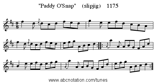 Paddy O'Snap    (slipjig)    1175 - staff notation