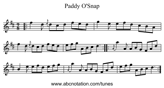 Paddy O'Snap - staff notation