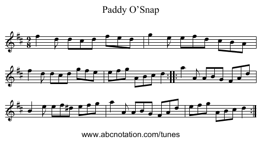 Paddy O’Snap - staff notation