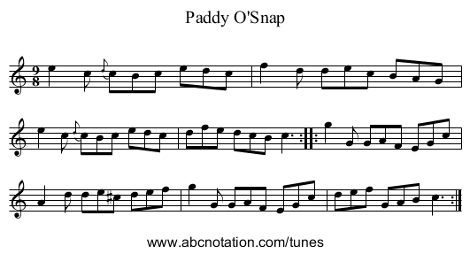 Paddy O'Snap - staff notation