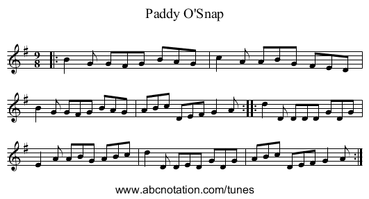 Paddy O'Snap - staff notation