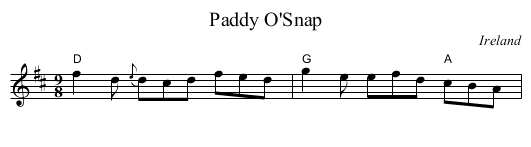 Paddy O'Snap - staff notation