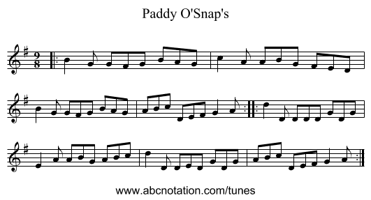 Paddy O'Snap's - staff notation