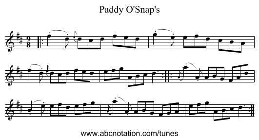Paddy O'Snap's - staff notation