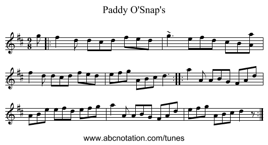 Paddy O'Snap's - staff notation