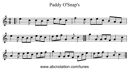 Paddy O'Snap's - staff notation