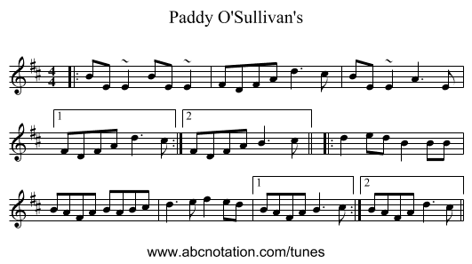 Paddy O'Sullivan's - staff notation