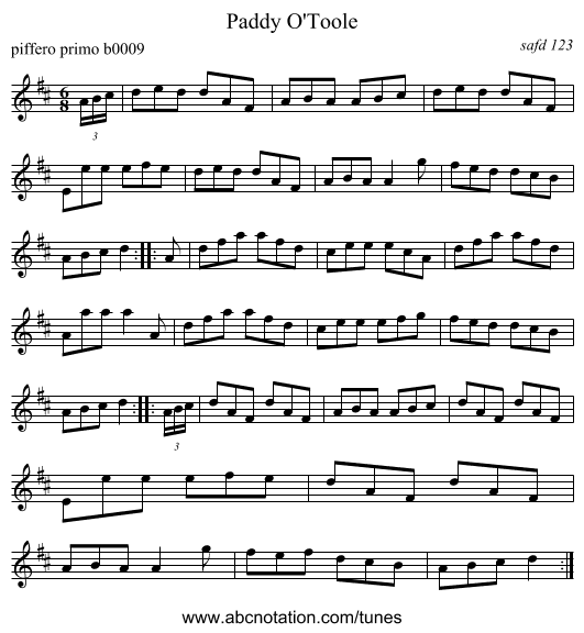 Paddy O'Toole - staff notation