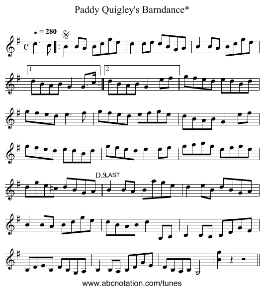 Paddy Quigley's Barndance* - staff notation