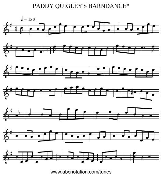 PADDY QUIGLEY'S BARNDANCE* - staff notation