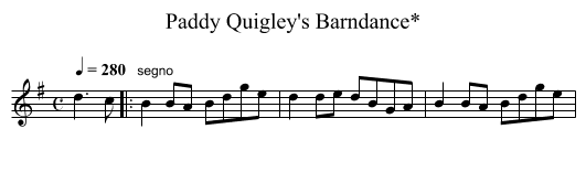 Paddy Quigley's Barndance* - staff notation