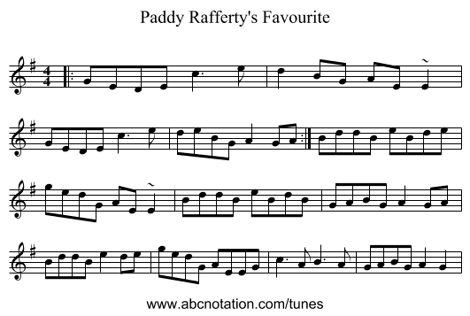 Paddy Rafferty's Favourite - staff notation