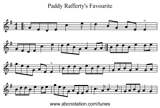 Paddy Rafferty's Favourite - staff notation