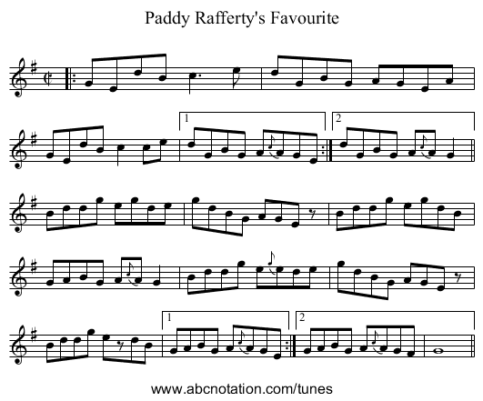 Paddy Rafferty's Favourite - staff notation