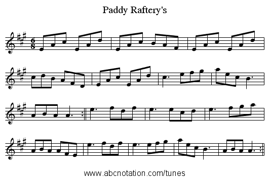 Paddy Raftery's - staff notation