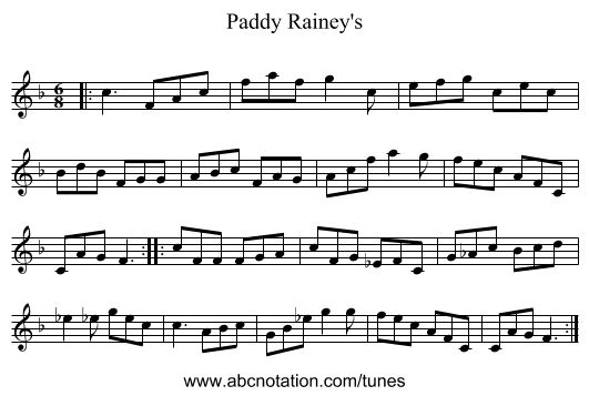 Paddy Rainey's - staff notation