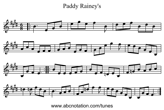 Paddy Rainey's - staff notation