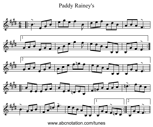 Paddy Rainey's - staff notation